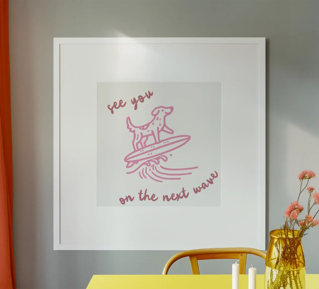 Süßes Sommer Design - See you on the next wave Hund Surfen poster with aluminum frame by Wunderbarwir