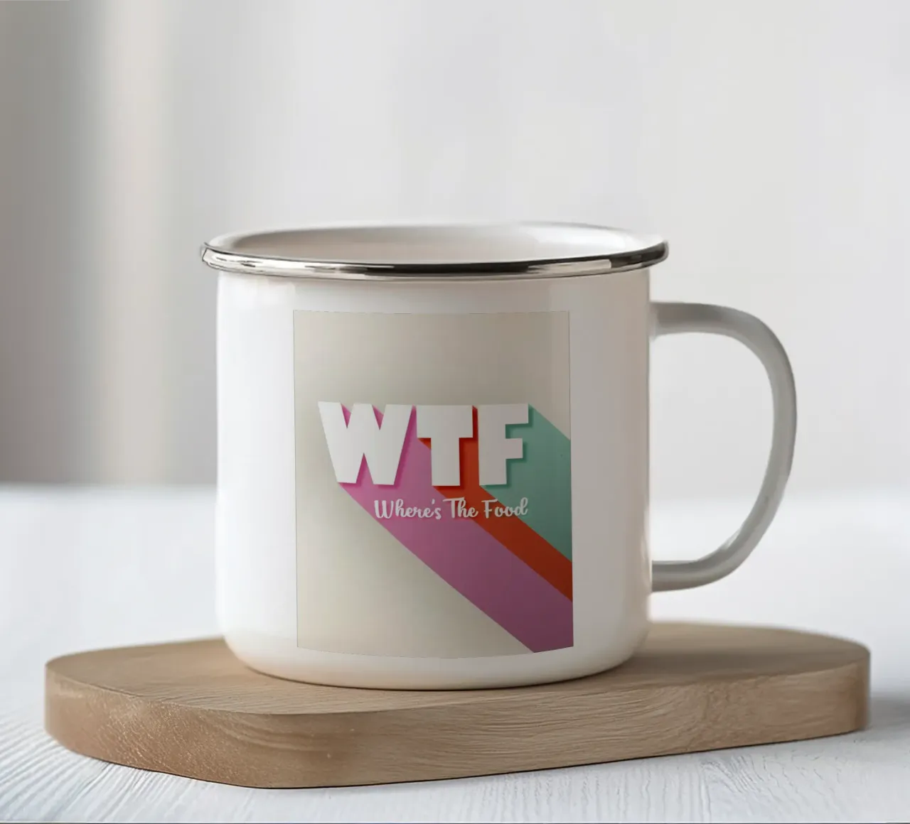 WTF Where's The Food - Grappige Typografie Muurkunst emaille mok van showmemars