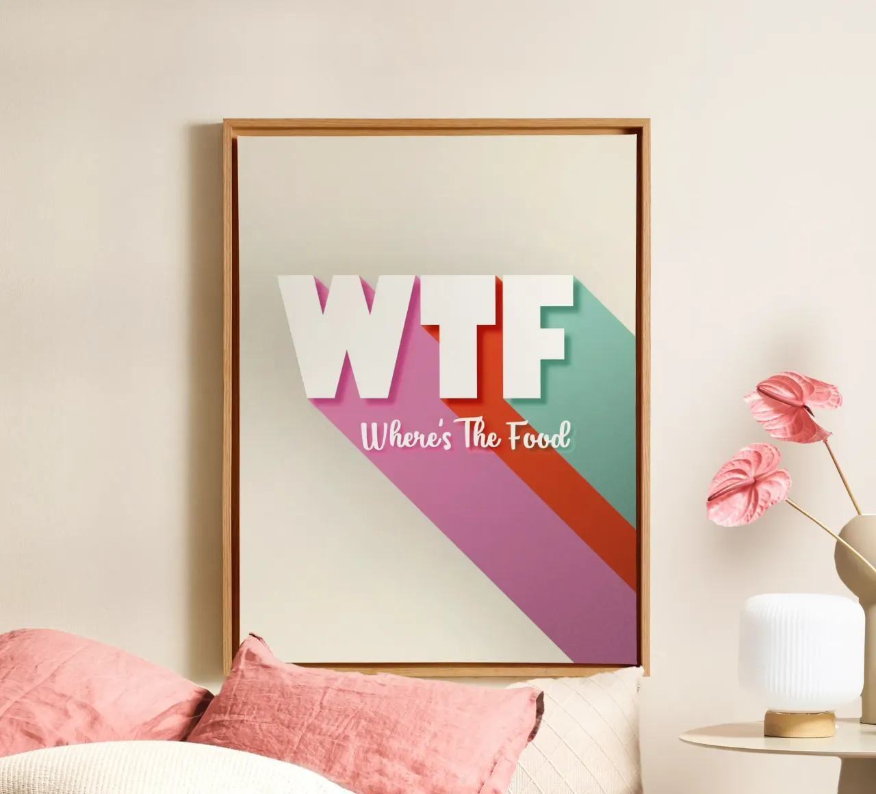 WTF Where's The Food - Divertente tipografia da parete tela con Cornice a cassetta da showmemars