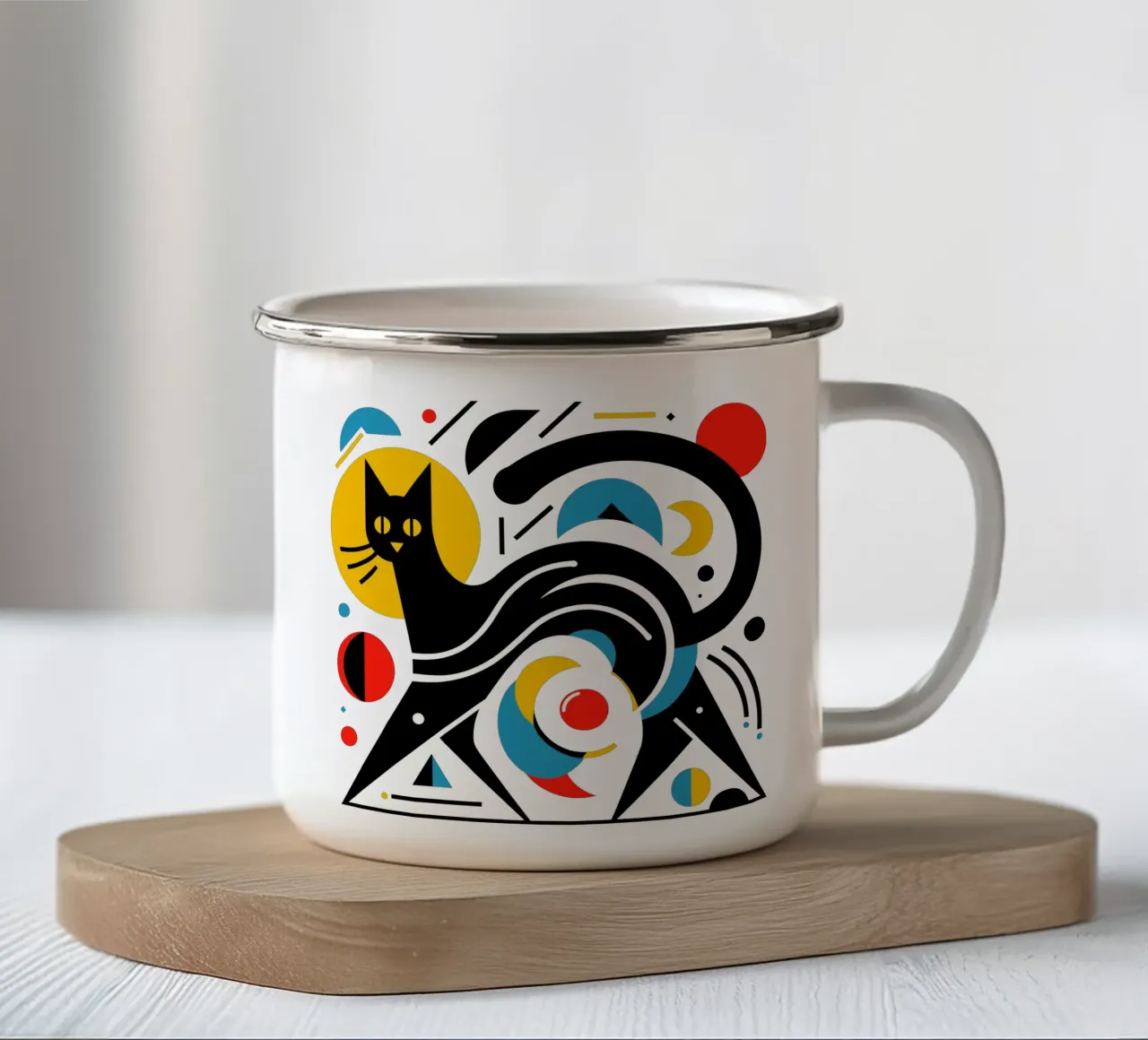 Gatto geometrico tazza in smalto da Mohs