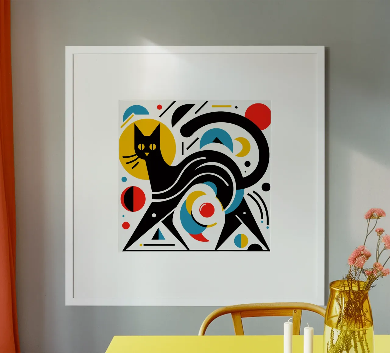 Gatto geometrico poster con telaio in legno da Mohs