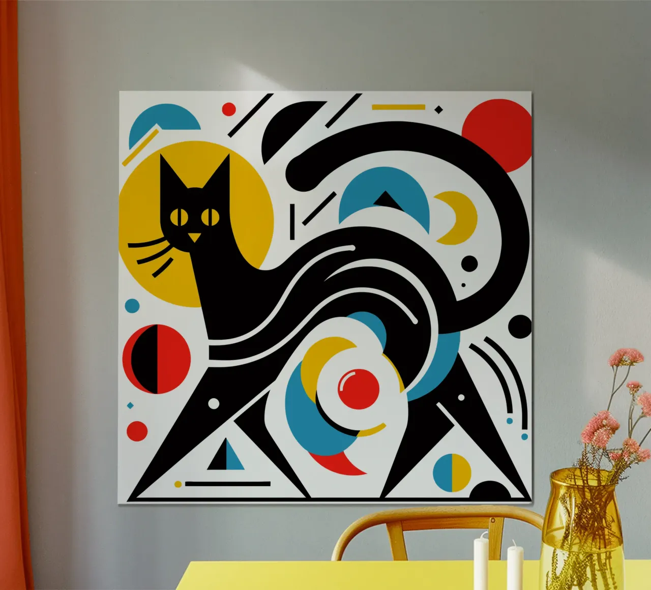 Gatto geometrico poster con telaio in legno da Mohs