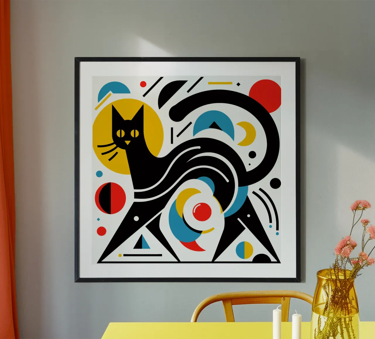 Gatto geometrico poster con telaio in legno da Mohs