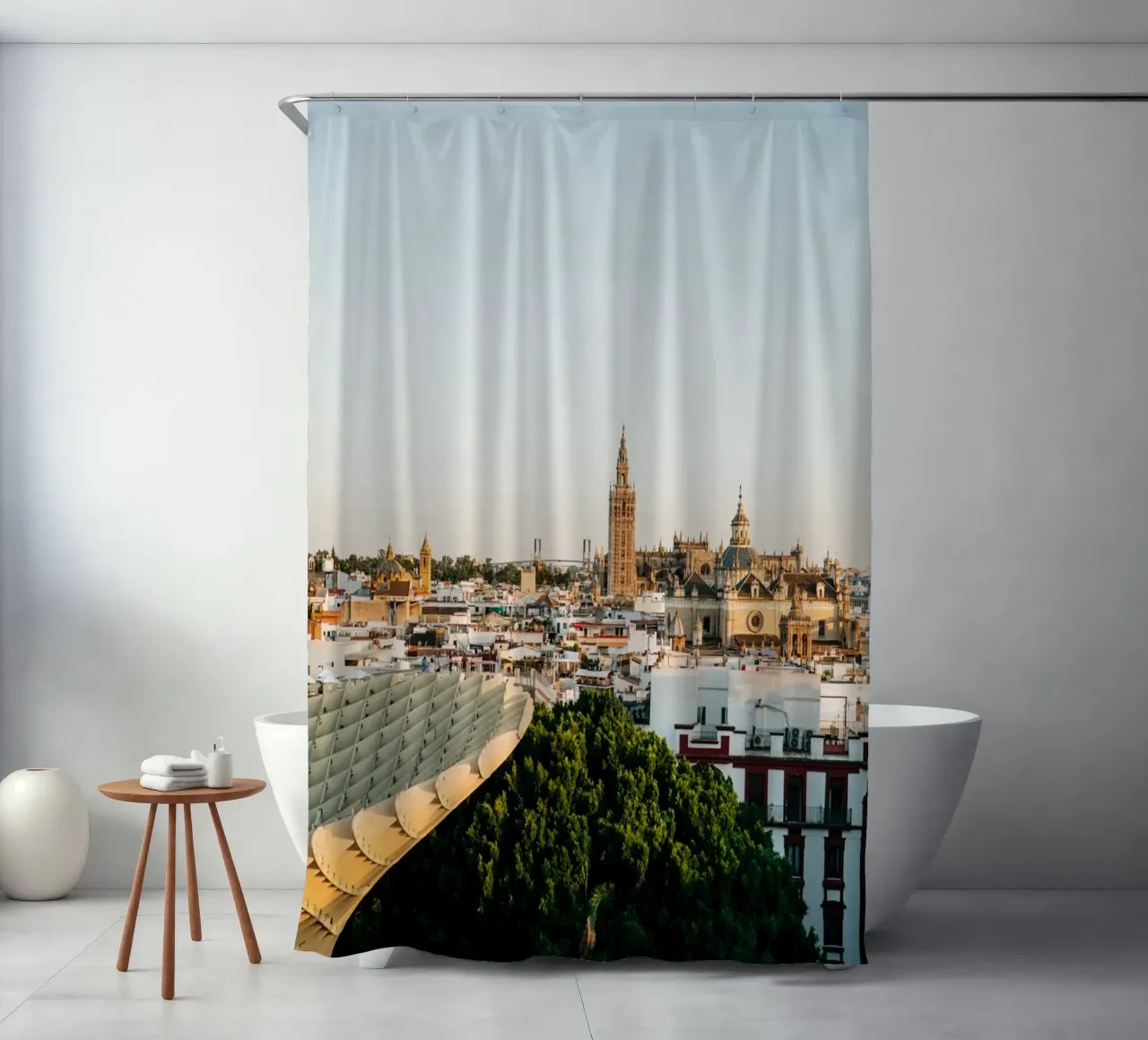 Seville, Spain - Evening sun with a view over the city shower curtain by Bold and Retro