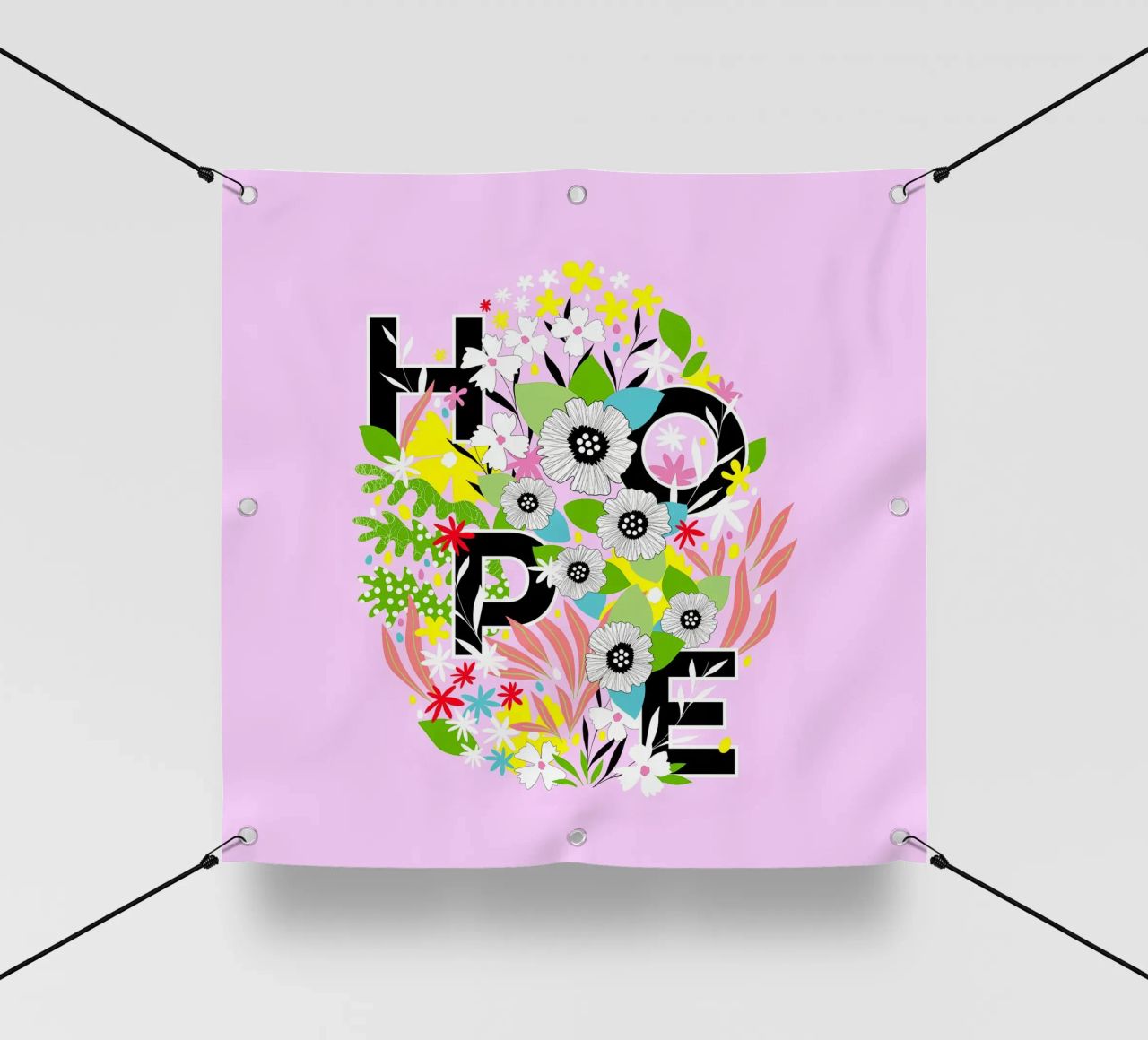 HOPE - Oeuf de Pâques floral typographique en rose et jaune joyeux bâche pvc de Dominique Vari Words