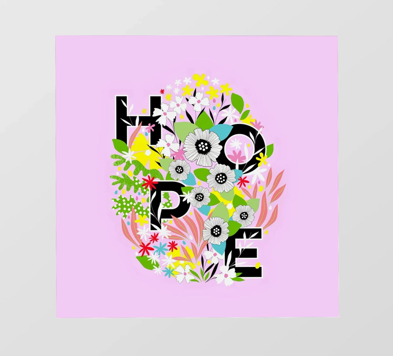 HOPE - Oeuf de Pâques floral typographique en rose et jaune joyeux bâche pvc de Dominique Vari Words