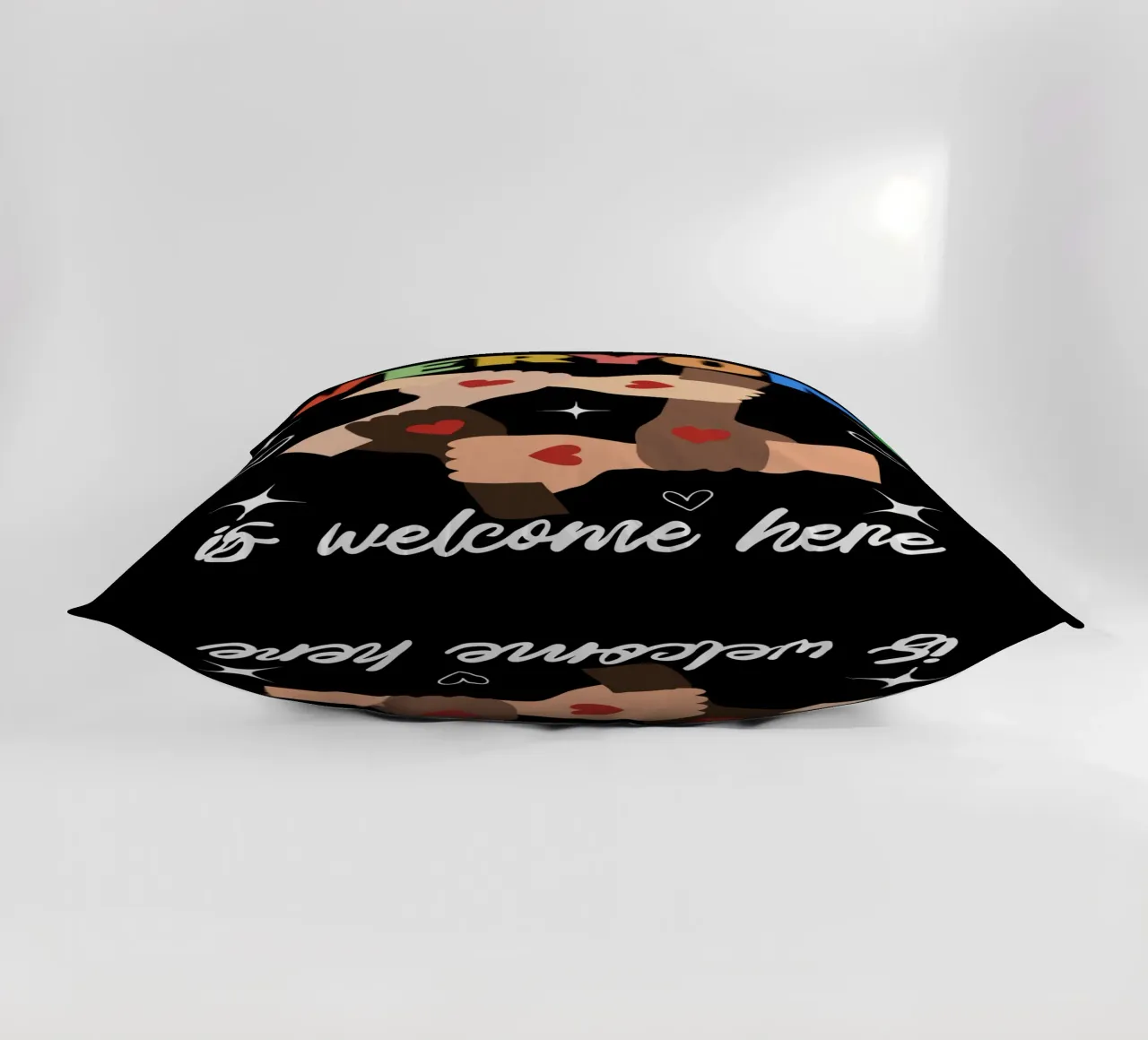 Everyone Is Welcome Here V8 decorative cushion by heatherloulin