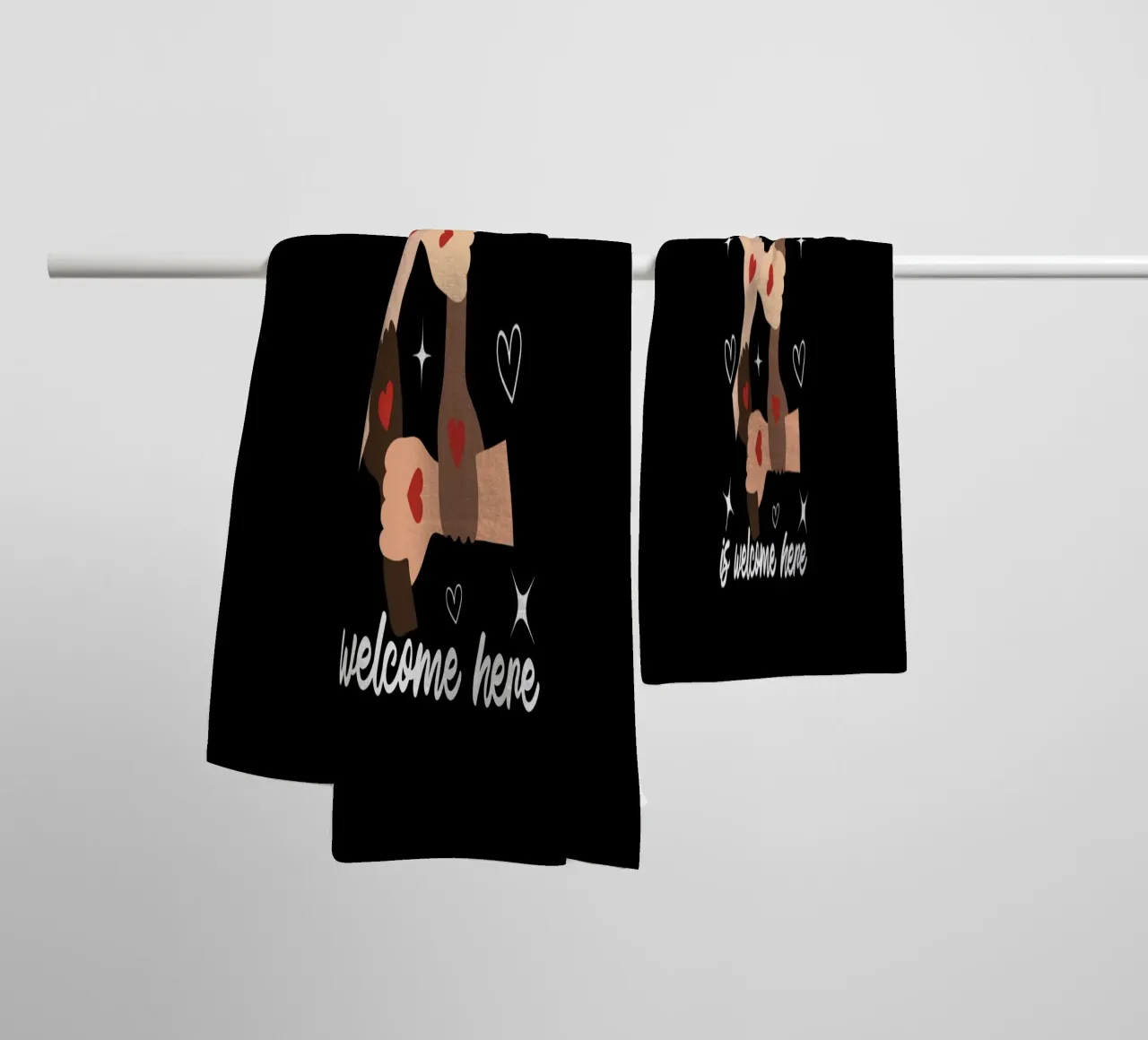 Everyone Is Welcome Here V8 towel by heatherloulin