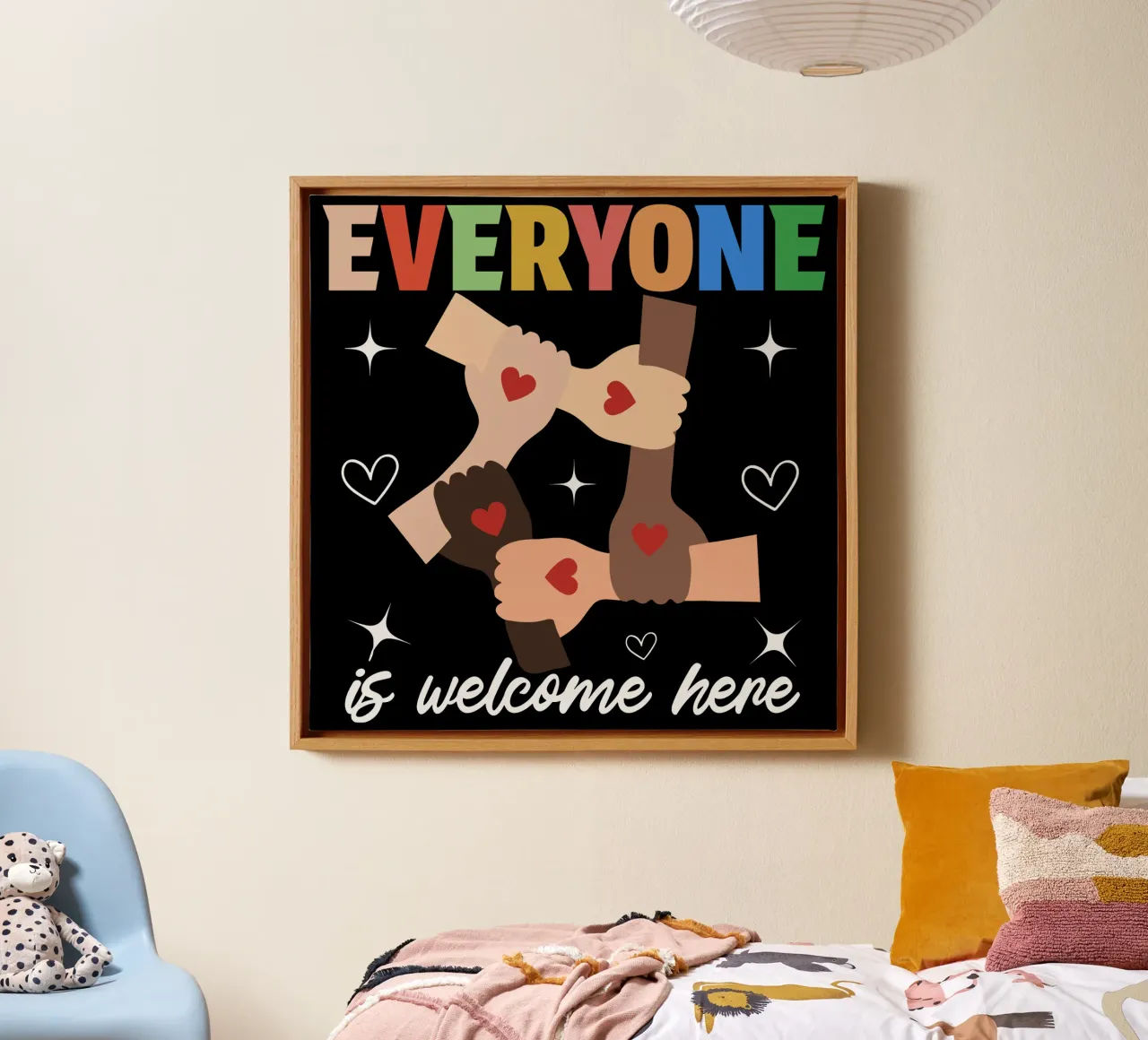 Everyone Is Welcome Here V8 canvas with Floater frame by heatherloulin