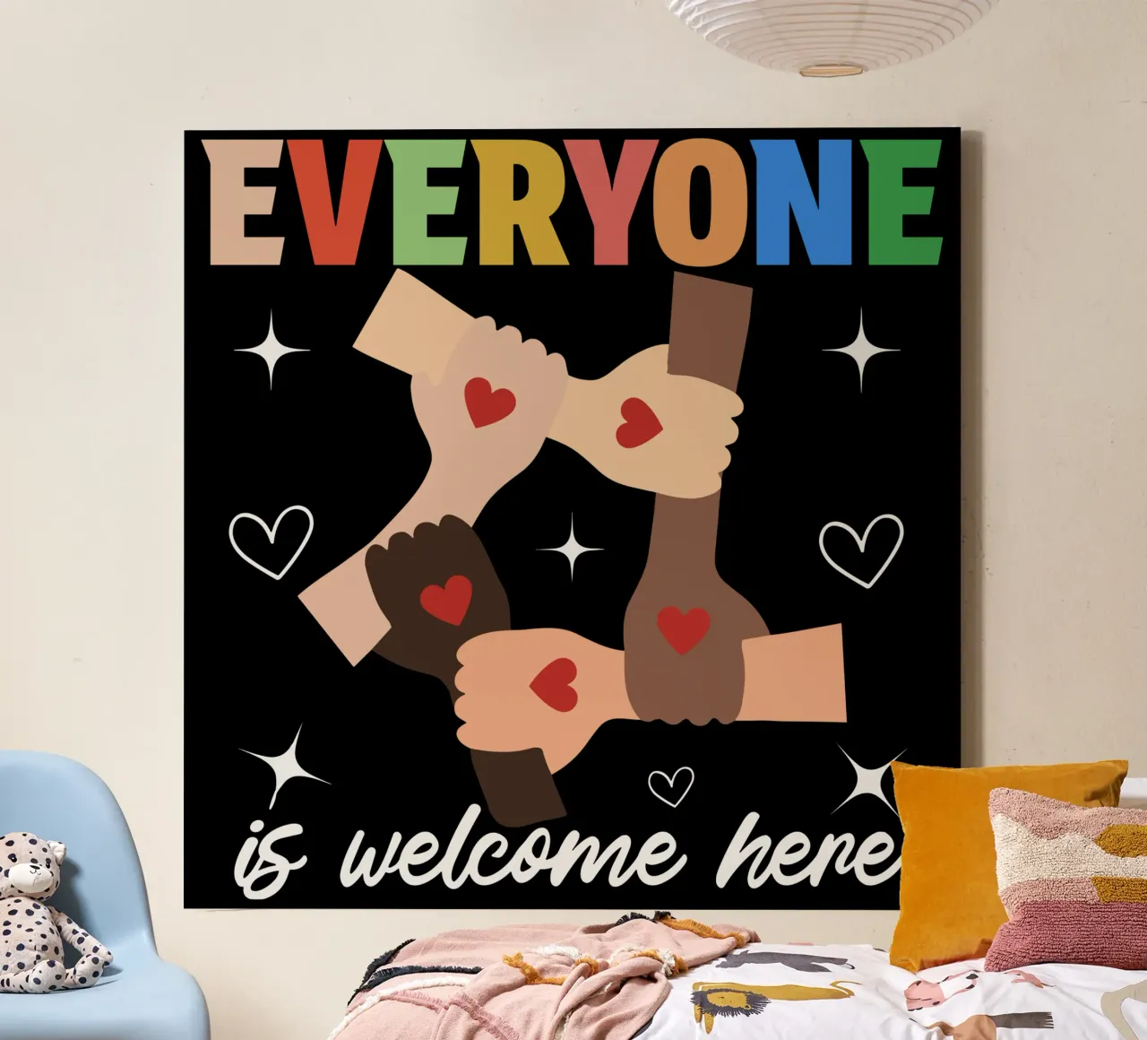 Everyone Is Welcome Here V8 canvas with Floater frame by heatherloulin