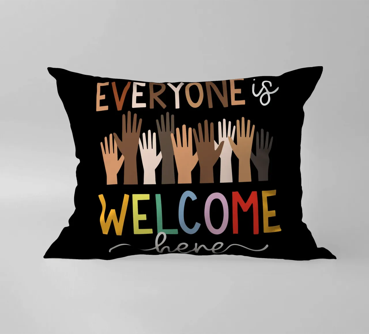 Everyone Is Welcome Here V5 decorative cushion by heatherloulin