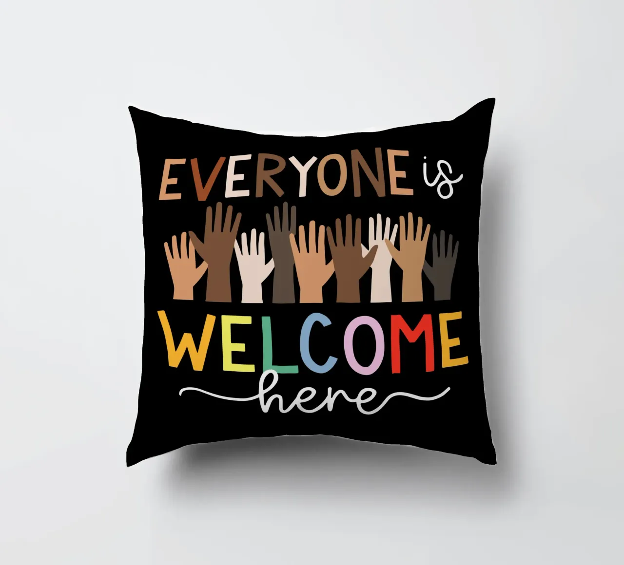 Everyone Is Welcome Here V5 decorative cushion by heatherloulin