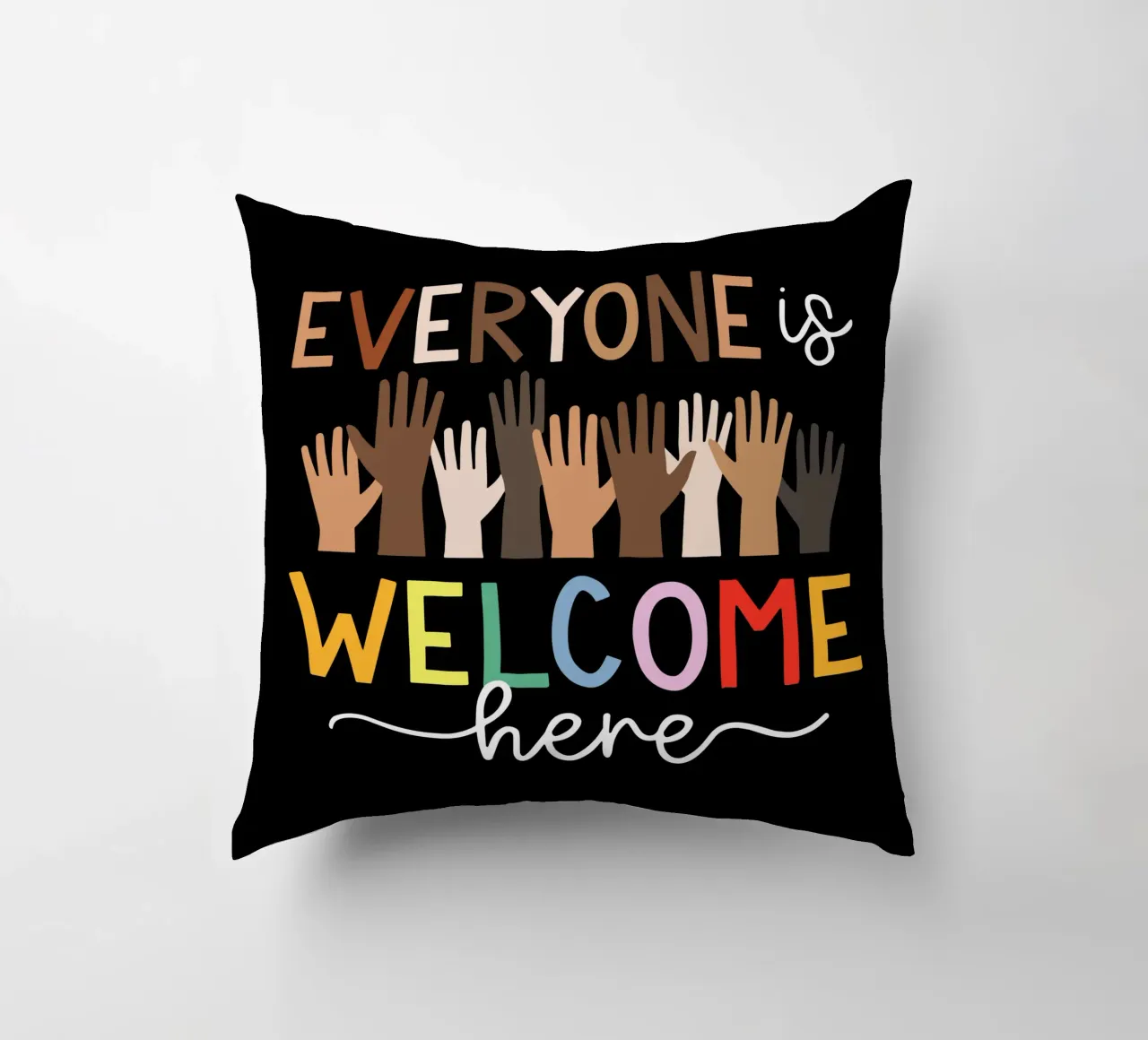 Everyone Is Welcome Here V5 decorative cushion by heatherloulin
