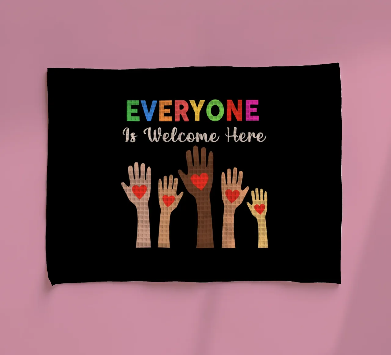 Everyone Is Welcome Here V7 tea towel by heatherloulin