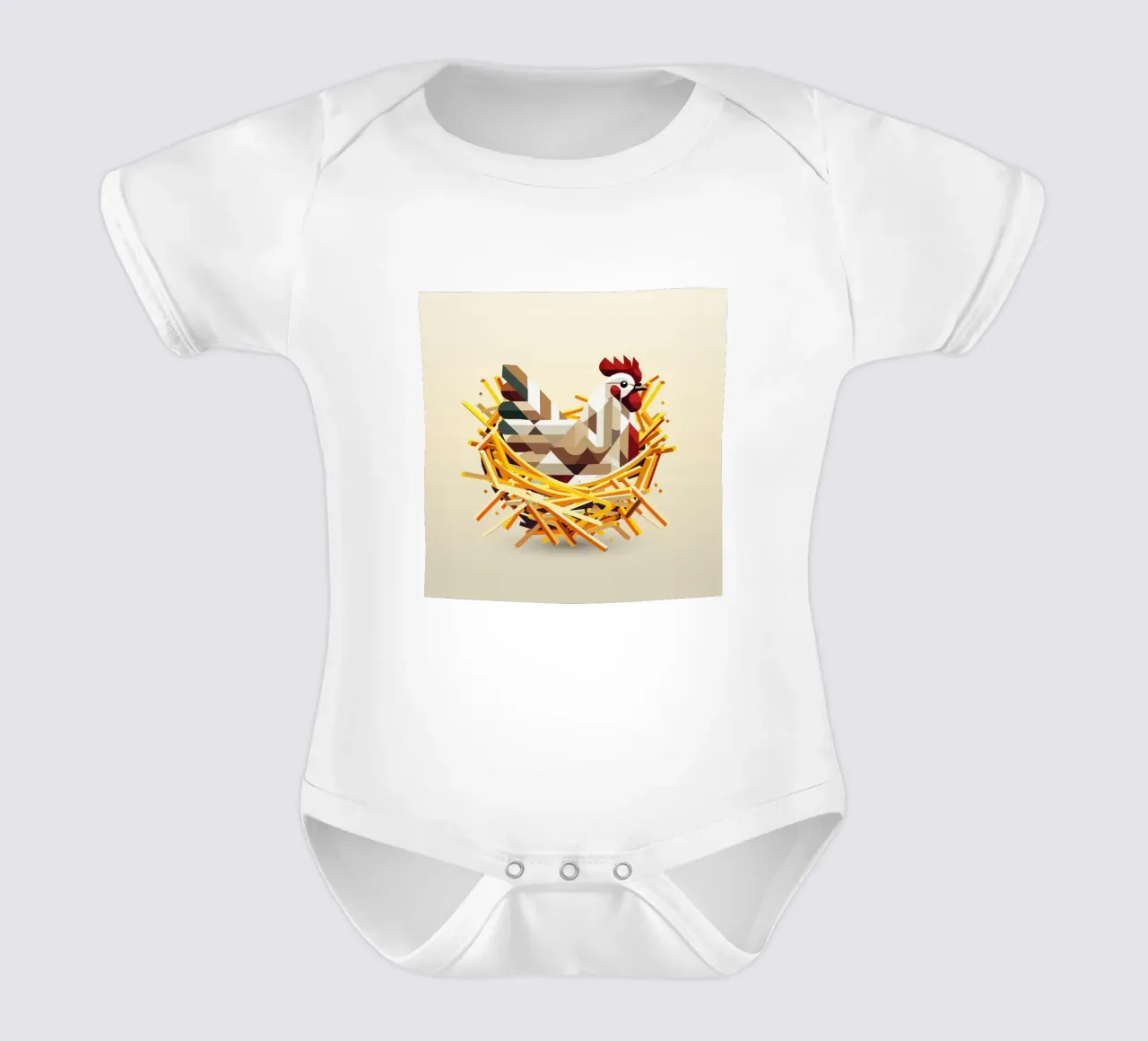 Chicken in a nest - Geometric Easter motif short-sleeve baby romper by namosh