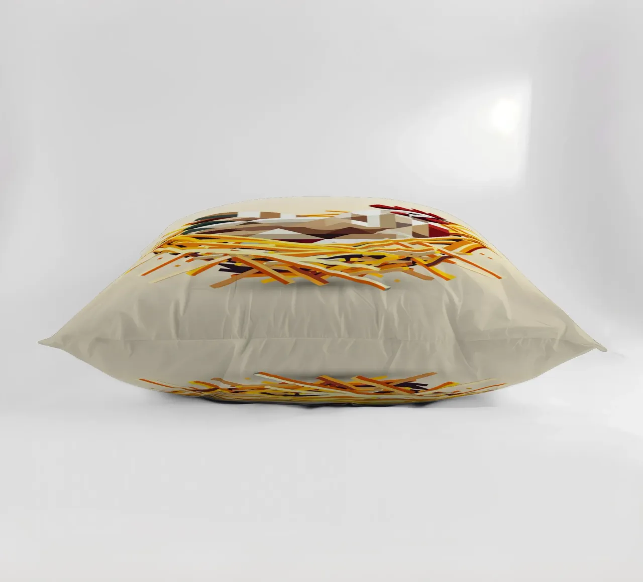 Chicken in a nest - Geometric Easter motif decorative cushion by namosh