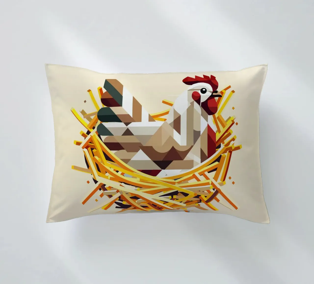Chicken in a nest - Geometric Easter motif decorative cushion by namosh