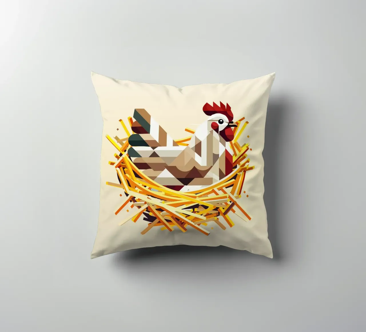 Chicken in a nest - Geometric Easter motif decorative cushion by namosh