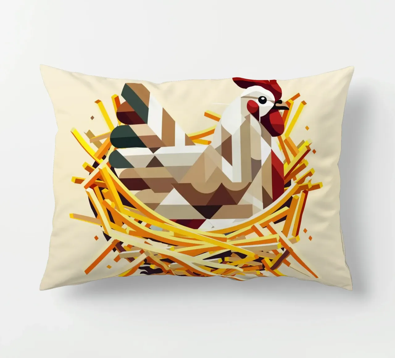 Chicken in a nest - Geometric Easter motif decorative cushion by namosh