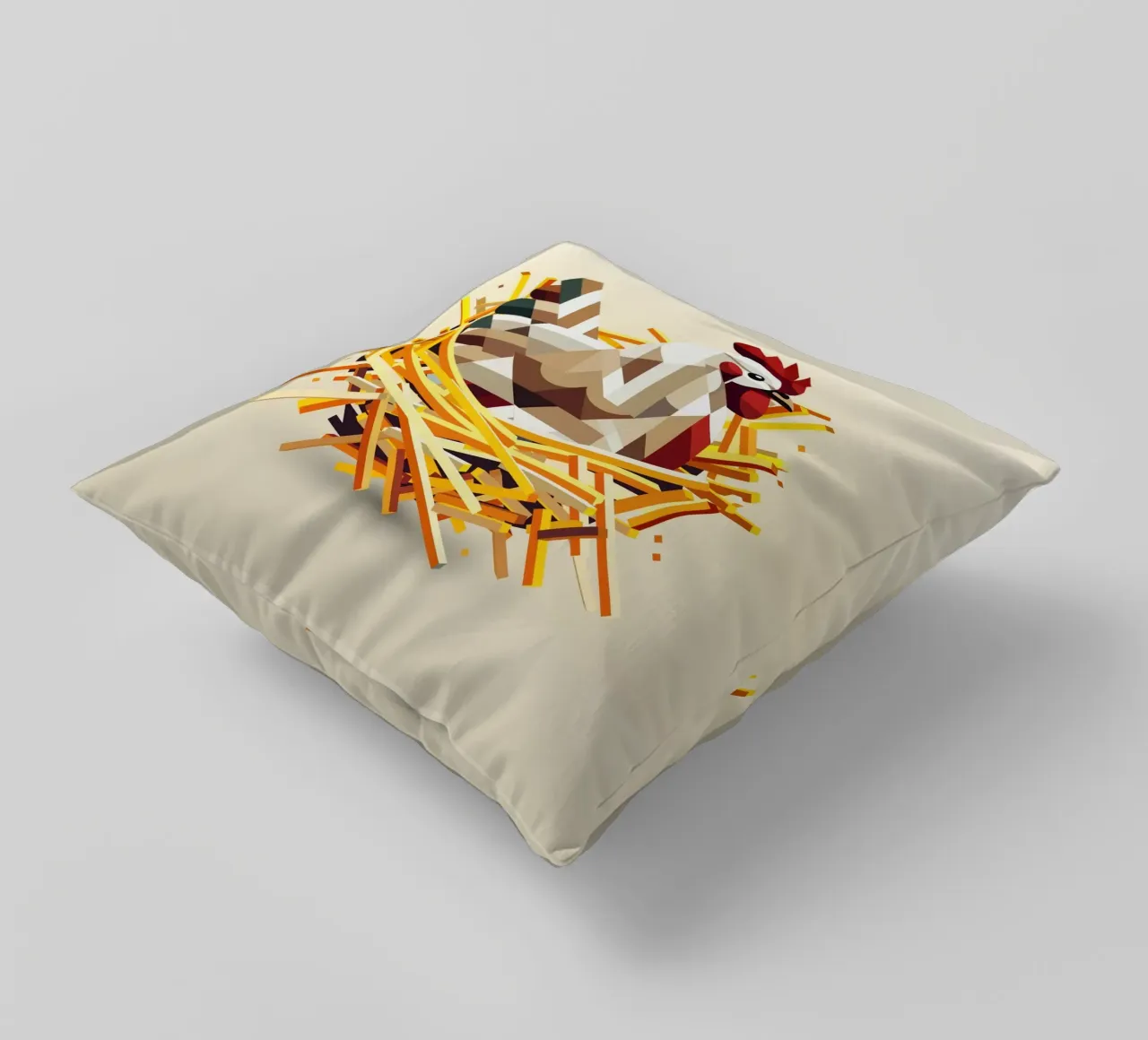 Chicken in a nest - Geometric Easter motif decorative cushion by namosh