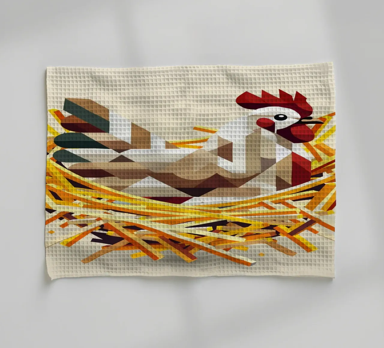 Chicken in a nest - Geometric Easter motif tea towel by namosh