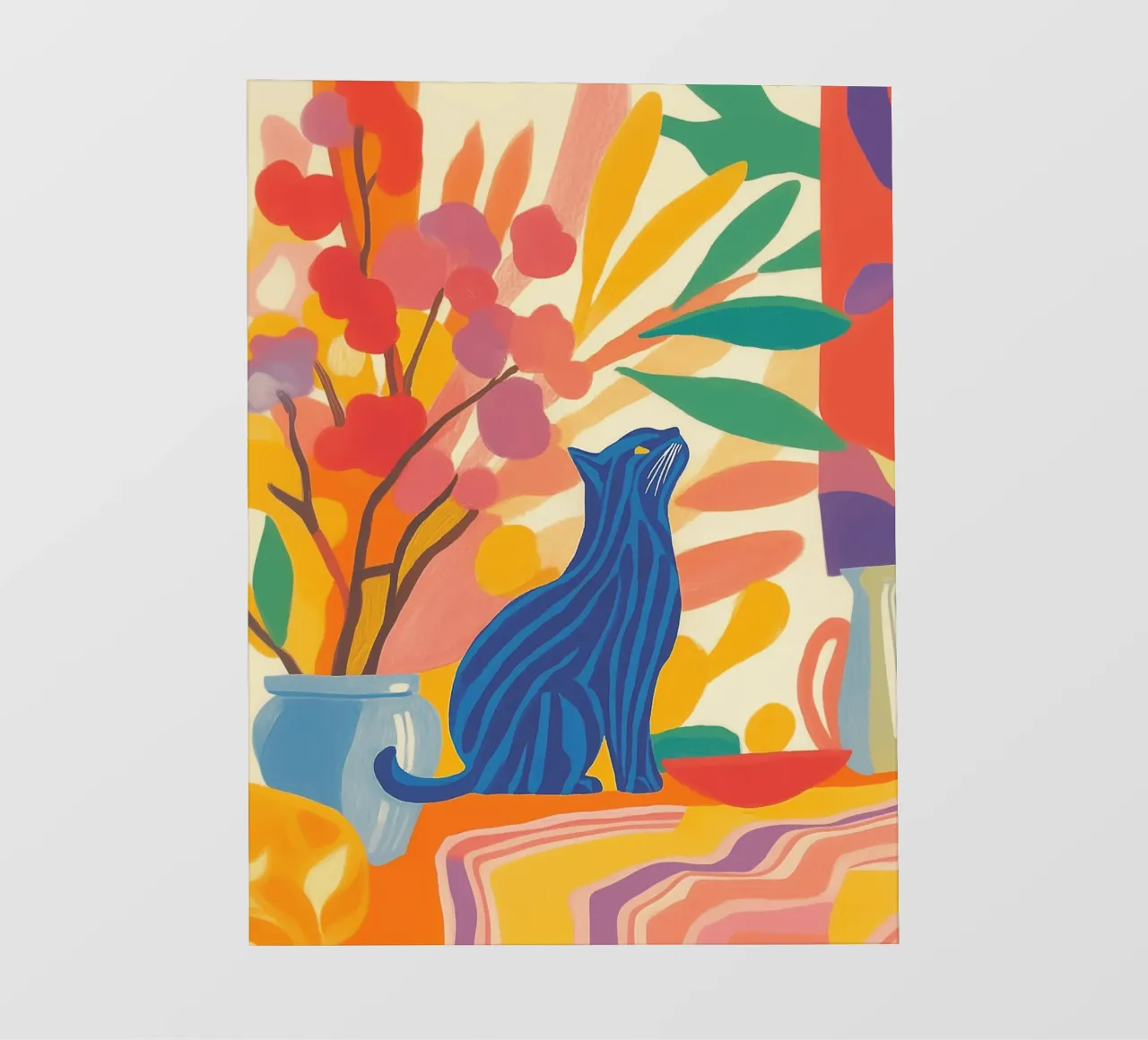 Gatto a strisce fiorite telo in pvc da Carinaprint