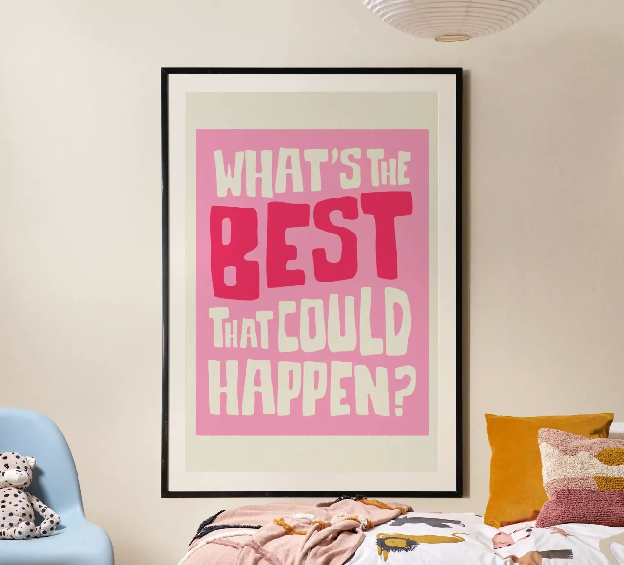 Qual è il meglio che possa accadere? Poster tipografico rosa poster da Farlane