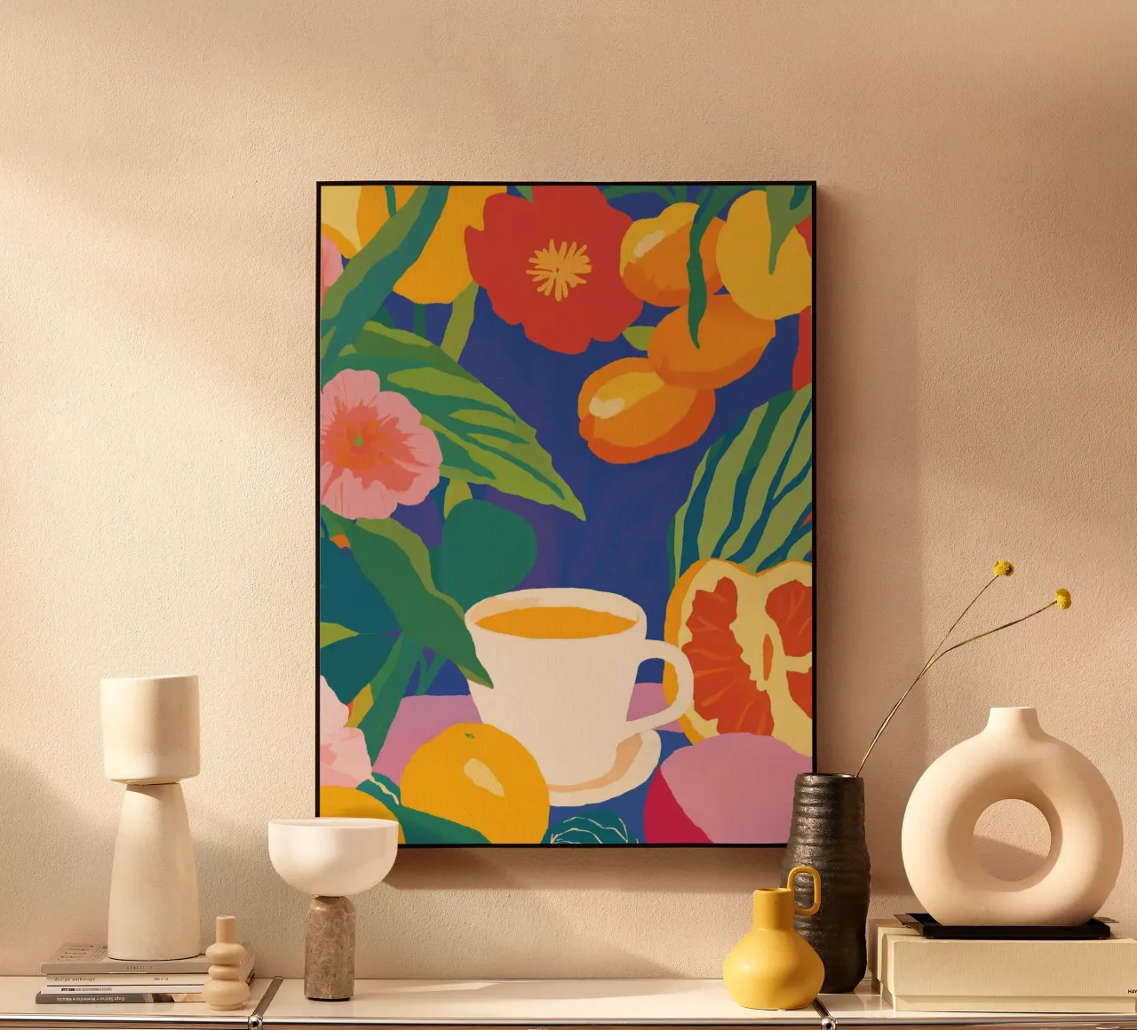 Coffee enjoyment in the flower garden alu-dibond by Carinaprint