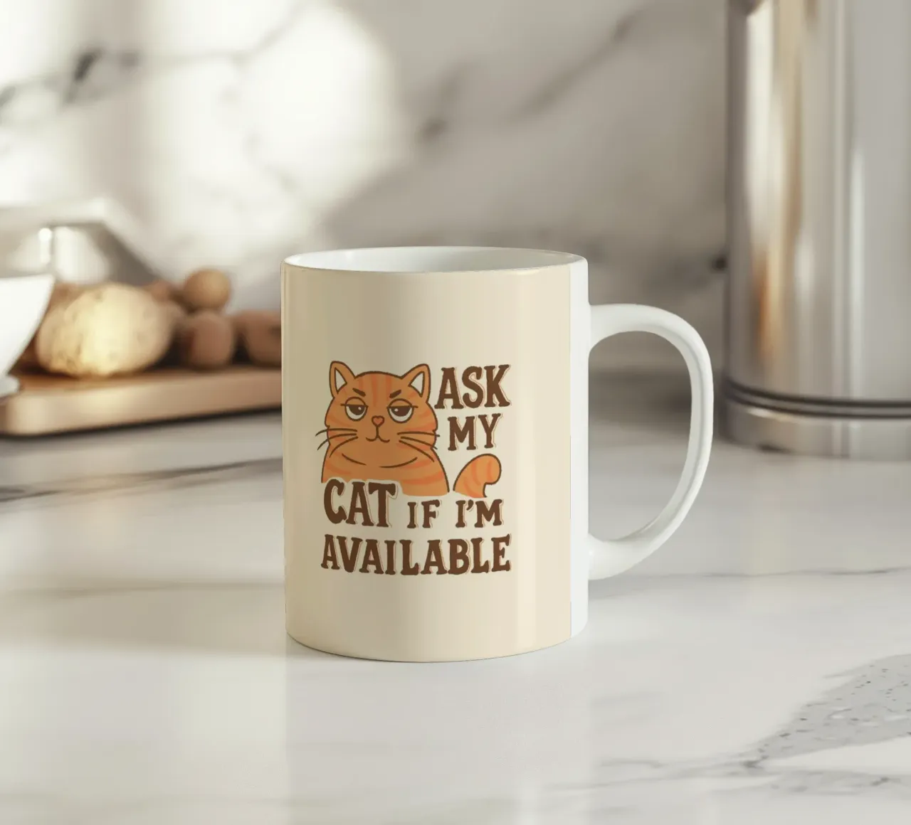 Ask my cat if i'm available ceramic mug by Loobs