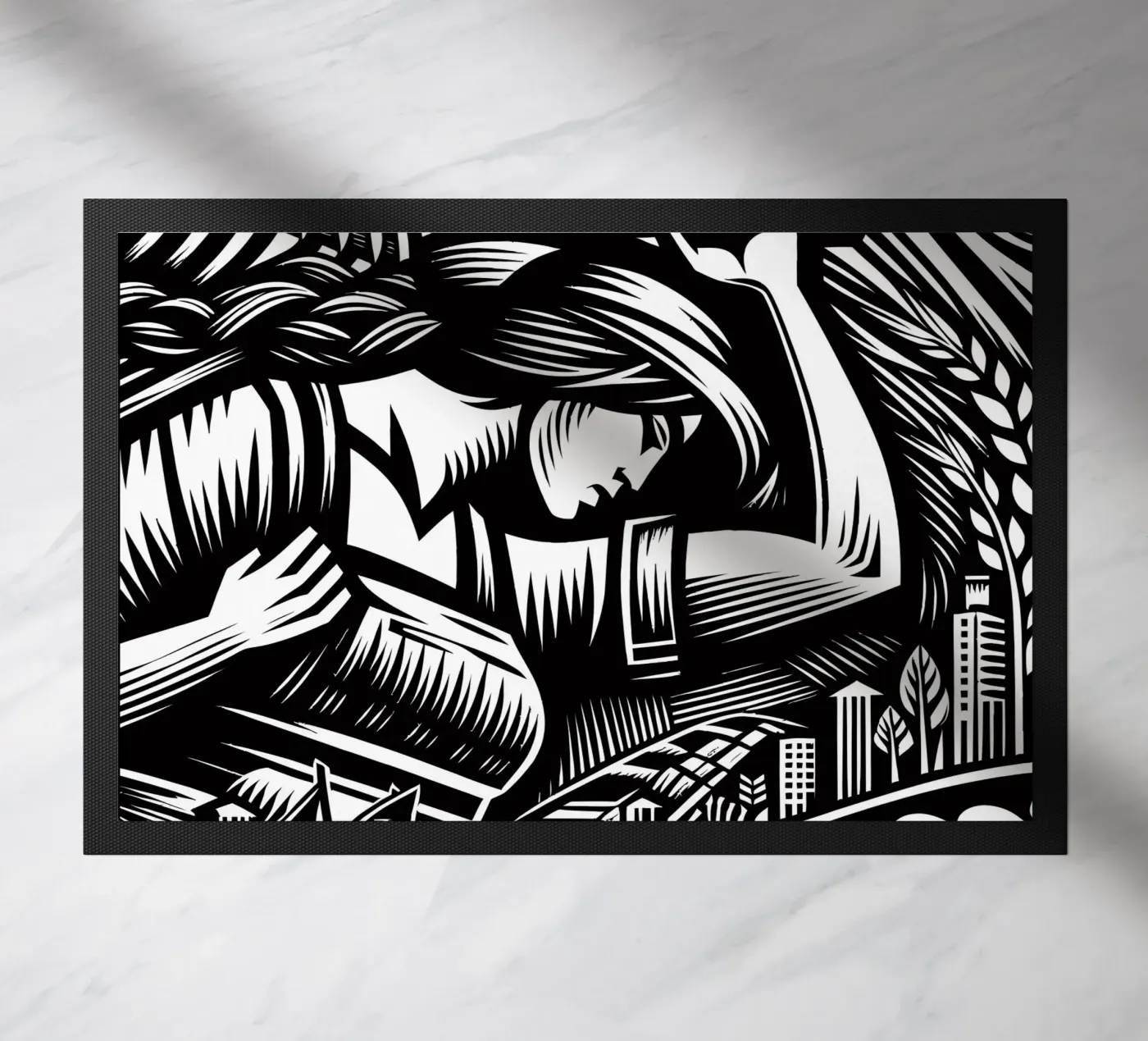 Expressionist worker doormat by Mohs