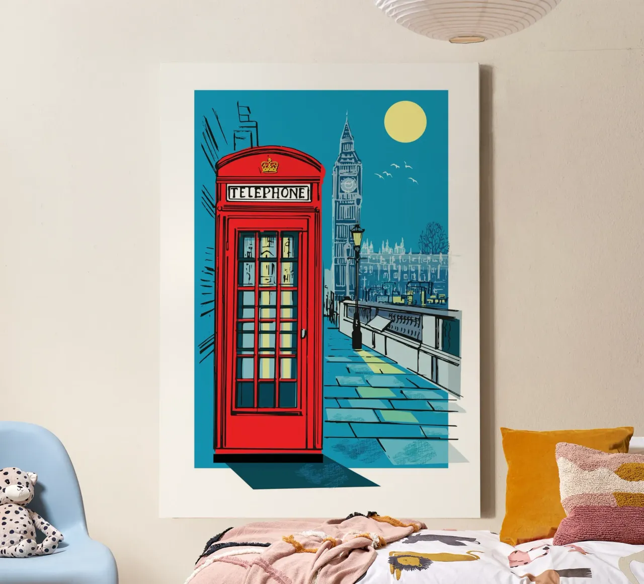Telefooncel Londen canvas met Baklijst van Rocket68