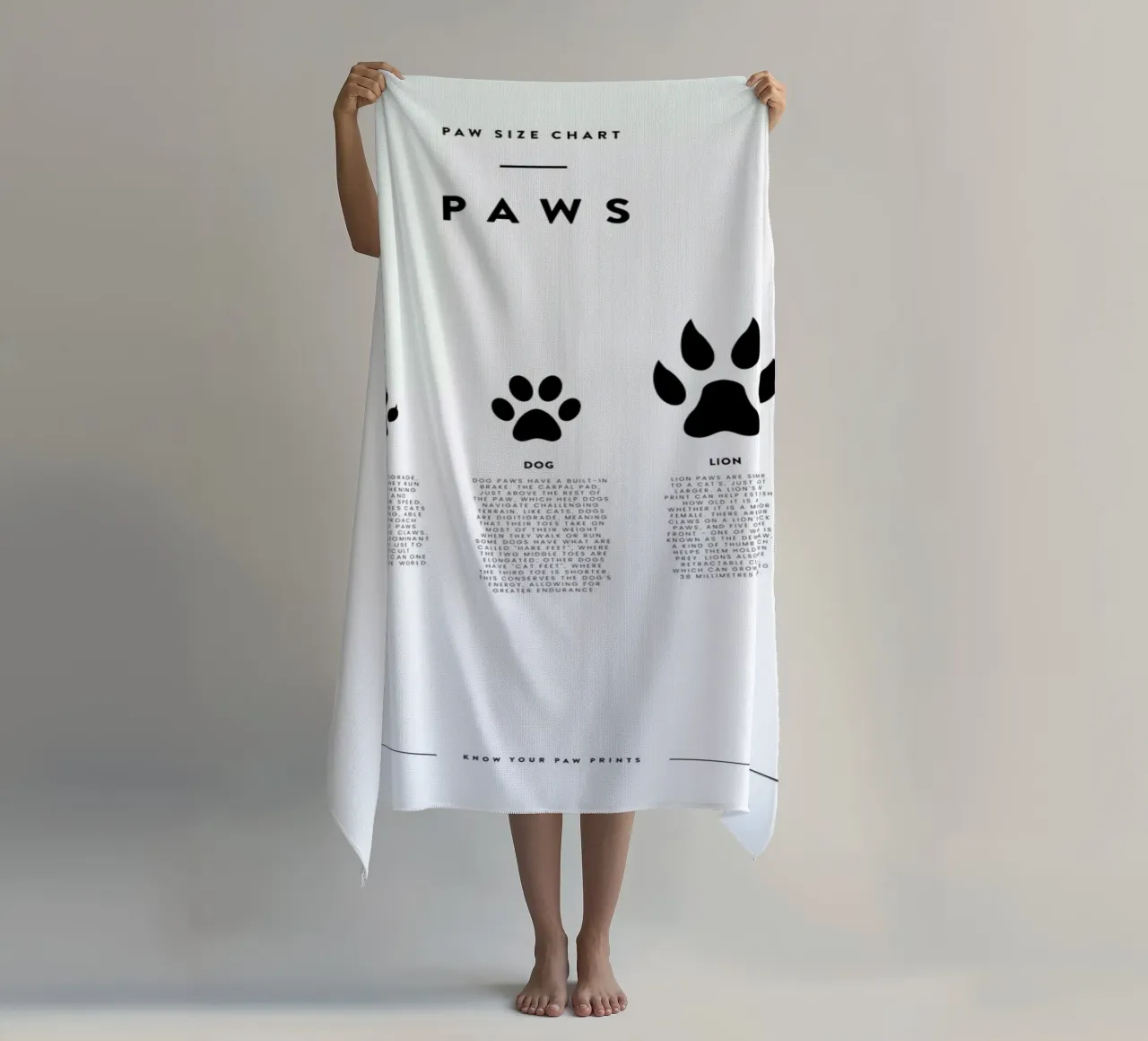 Animal sizing chart telo mare da daylight design studio