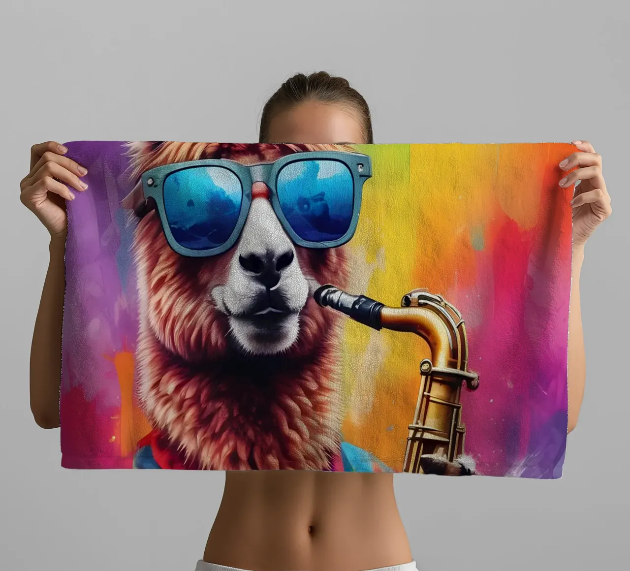 Lama playing the saxophone towel by MakArena