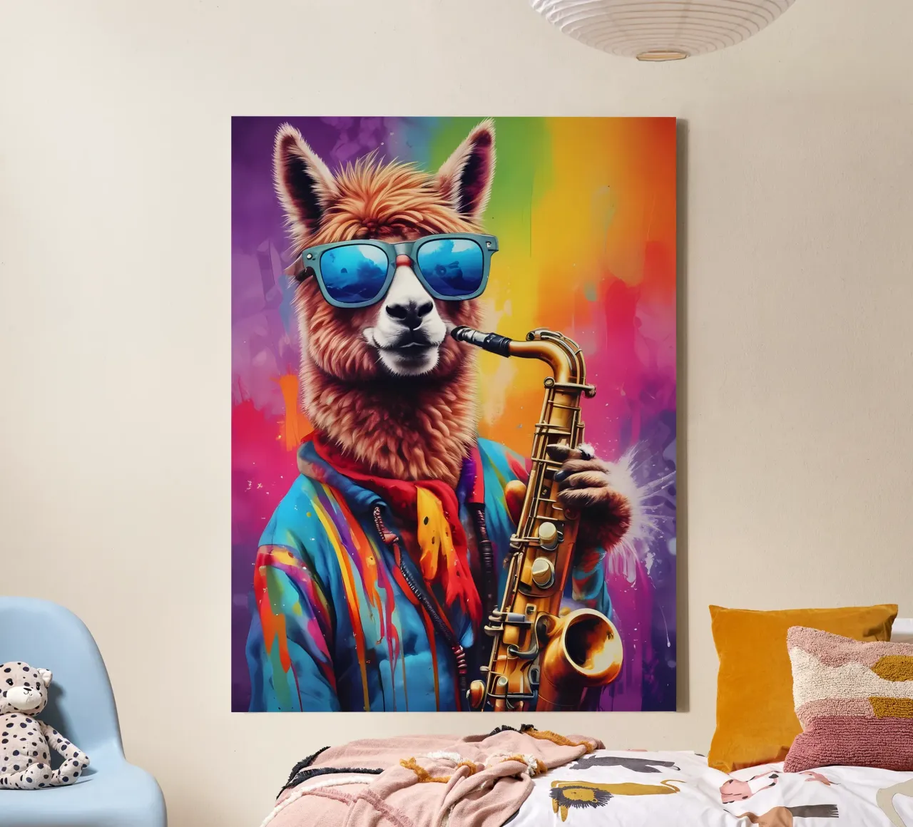 Lama playing the saxophone canvas by MakArena