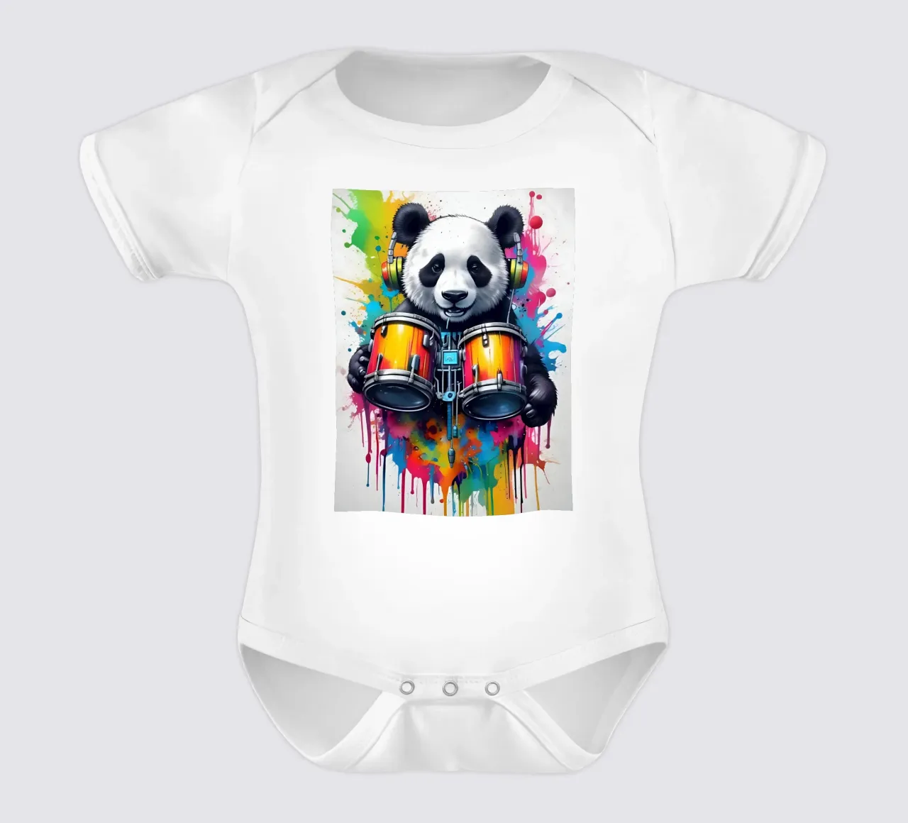 Panda und Schlagzeug Kurzarm Babybody von MakArena