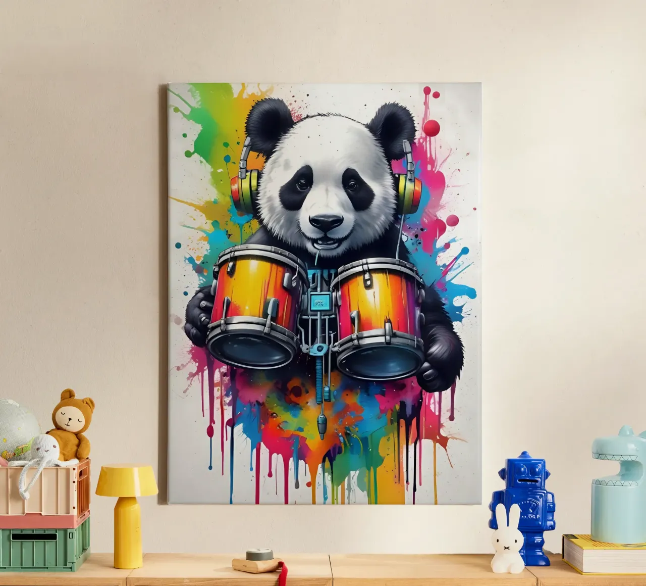 Panda en trommels canvas met Baklijst van MakArena