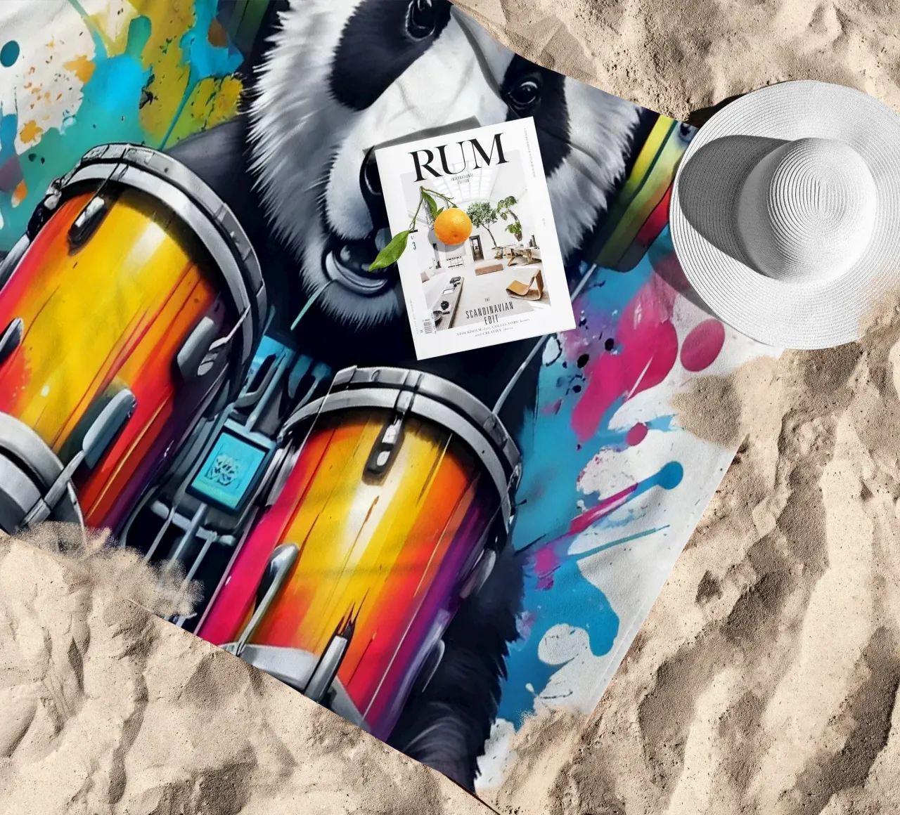 Panda e tamburi telo mare da MakArena