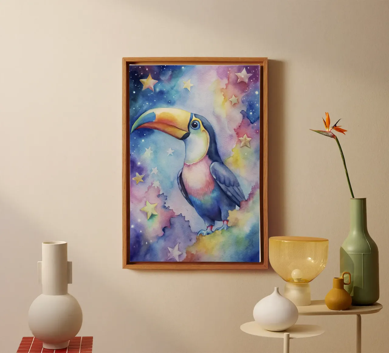 Toucan in watercolor canvas with Floater frame by 🎁 ARTVI-SHOP