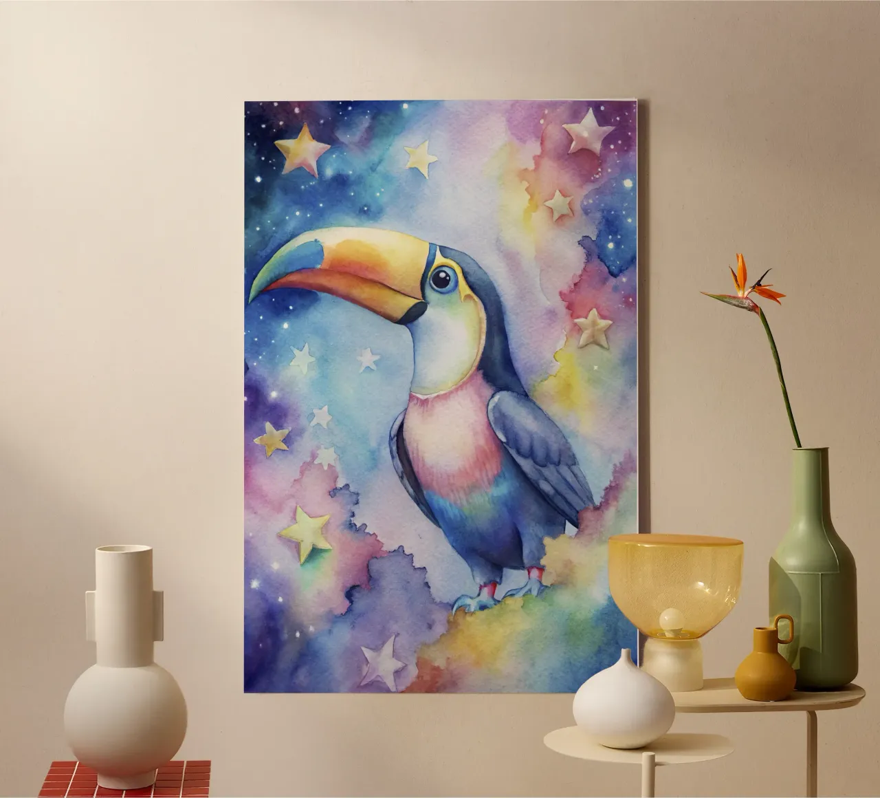 Toucan in watercolor canvas with Floater frame by 🎁 ARTVI-SHOP