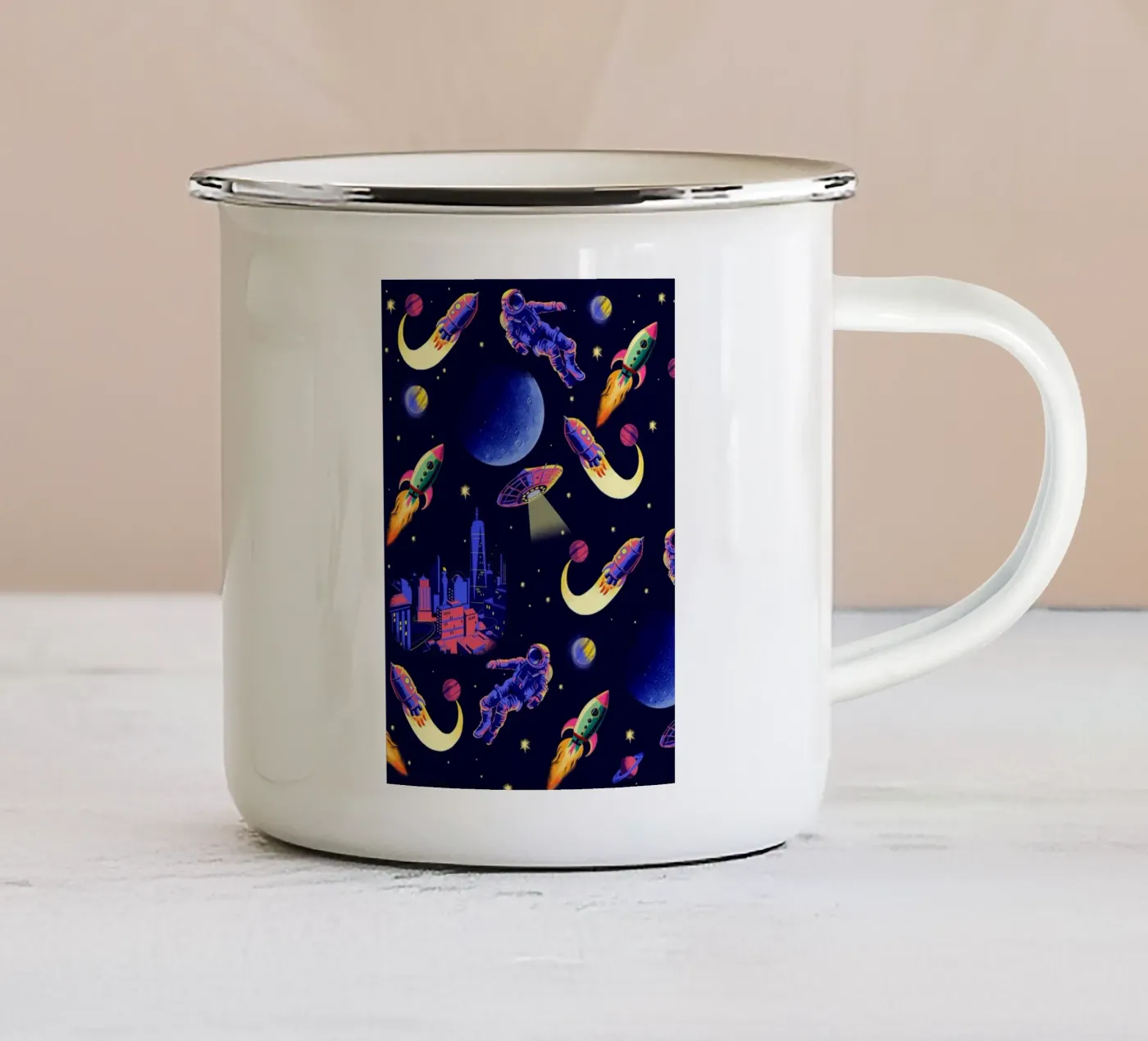 Space Pattern enamel mug by Rocket68