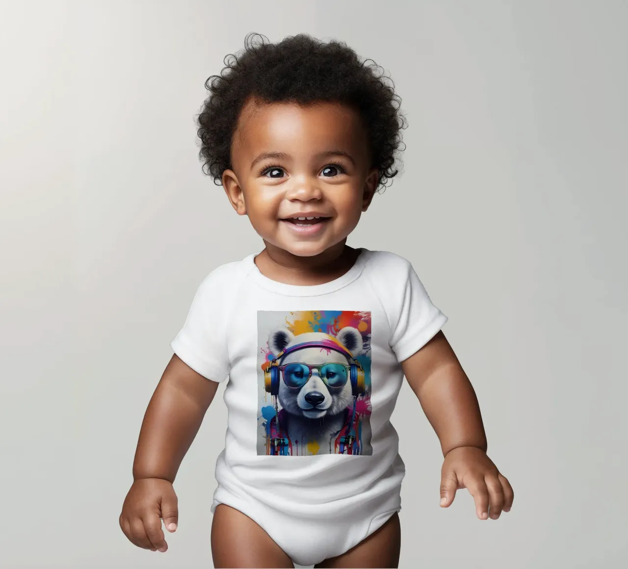 Polar bear meloman short-sleeve baby romper by MakArena