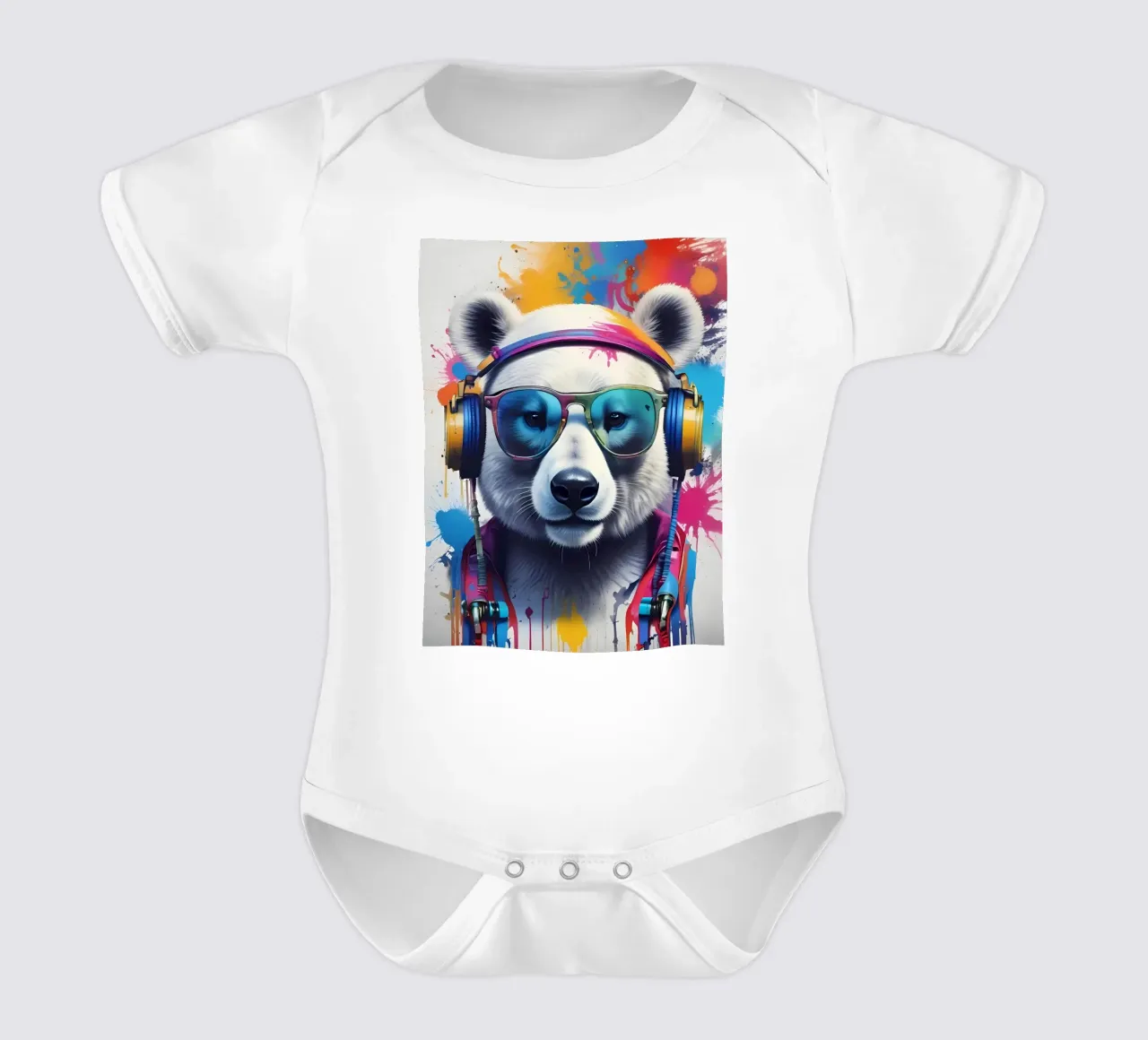 Polar bear meloman short-sleeve baby romper by MakArena