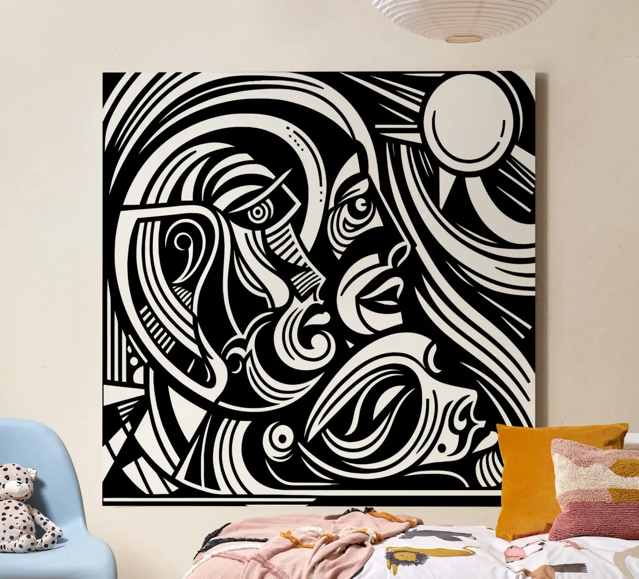Abstracte gezichtskunst canvas met Baklijst van Mohs