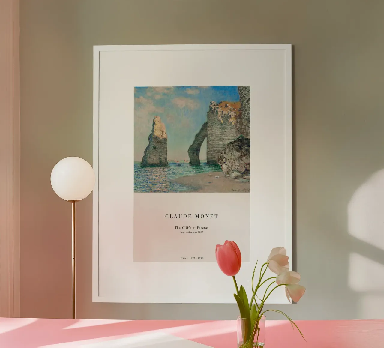 Claude Monet - Scogliere di Étretat poster con telaio in alluminio da Old Masters