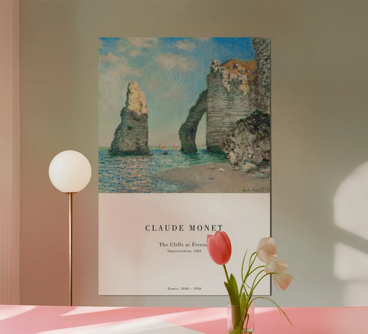 Claude Monet - Scogliere di Étretat poster con telaio in alluminio da Old Masters