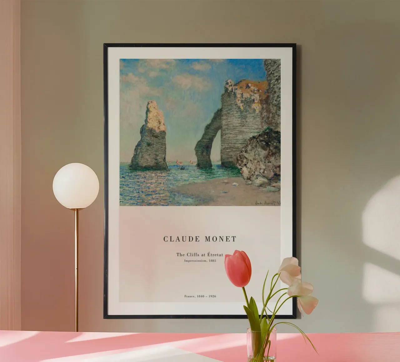 Claude Monet - Scogliere di Étretat poster con telaio in alluminio da Old Masters