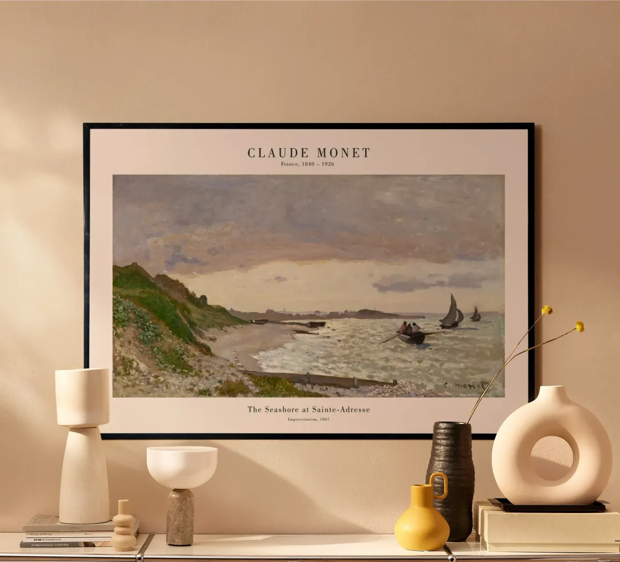 Claude Monet - La riva del mare a Sainte Adresse poster con telaio in plastica da Old Masters