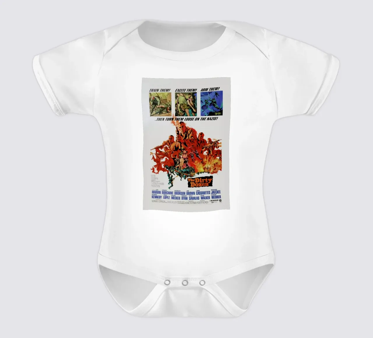 ‘The Dirty Dozen’ Retro Movie Poster short-sleeve baby romper by Gallery Print and Art Limited