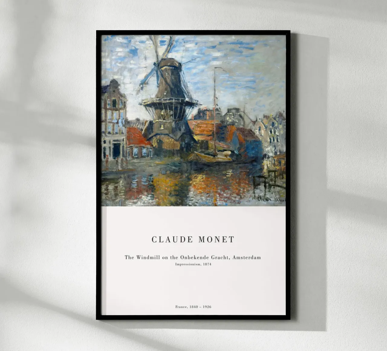 Claude Monet - Mulino a vento ad Amsterdam poster con telaio in alluminio da Old Masters