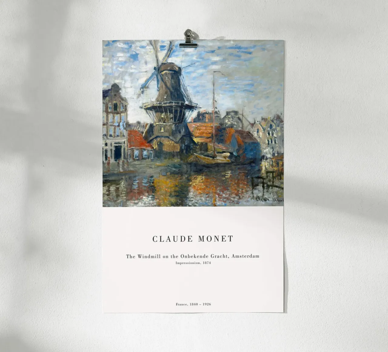 Claude Monet - Mulino a vento ad Amsterdam poster con telaio in alluminio da Old Masters